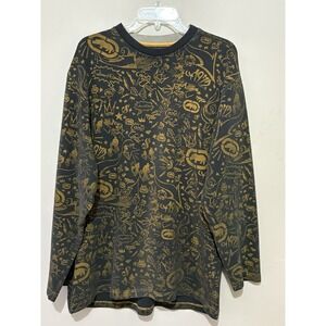 Ecko Unltd Mens XXL Long Sleeve Graphic Tee Black Gold Allover Print Streetwear